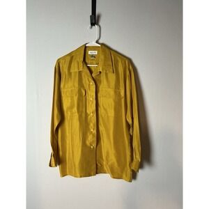 Vintage 90s Y2K Bogari 100% Silk Blouse Medium Button Down Long Sleeve Pockets